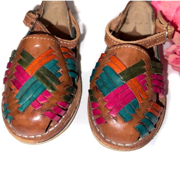Baby Toddlers Girls Multi-Colored Mexican Artisanal Huarache Traditional Sandal - Picture 4 of 16